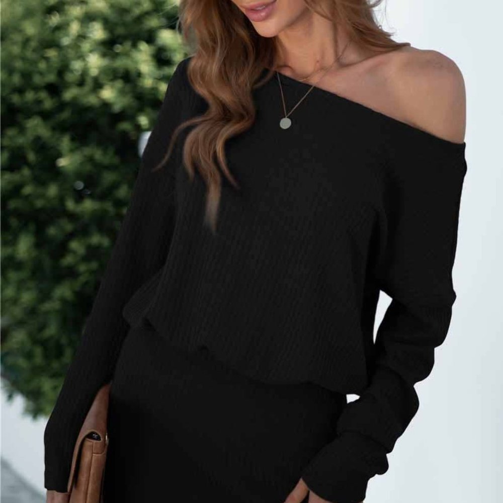C+D+M Ribbed Boat Neck Mini Dress-Black Vacation Spring Summer Chic - Picture 3 of 5